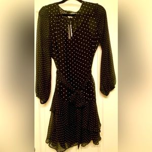 BNWT White House Black Market Black and White Polka Dot Dress, Size Small